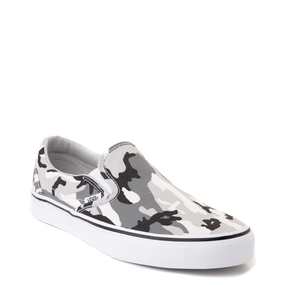 Women’s grey camo slip on vans